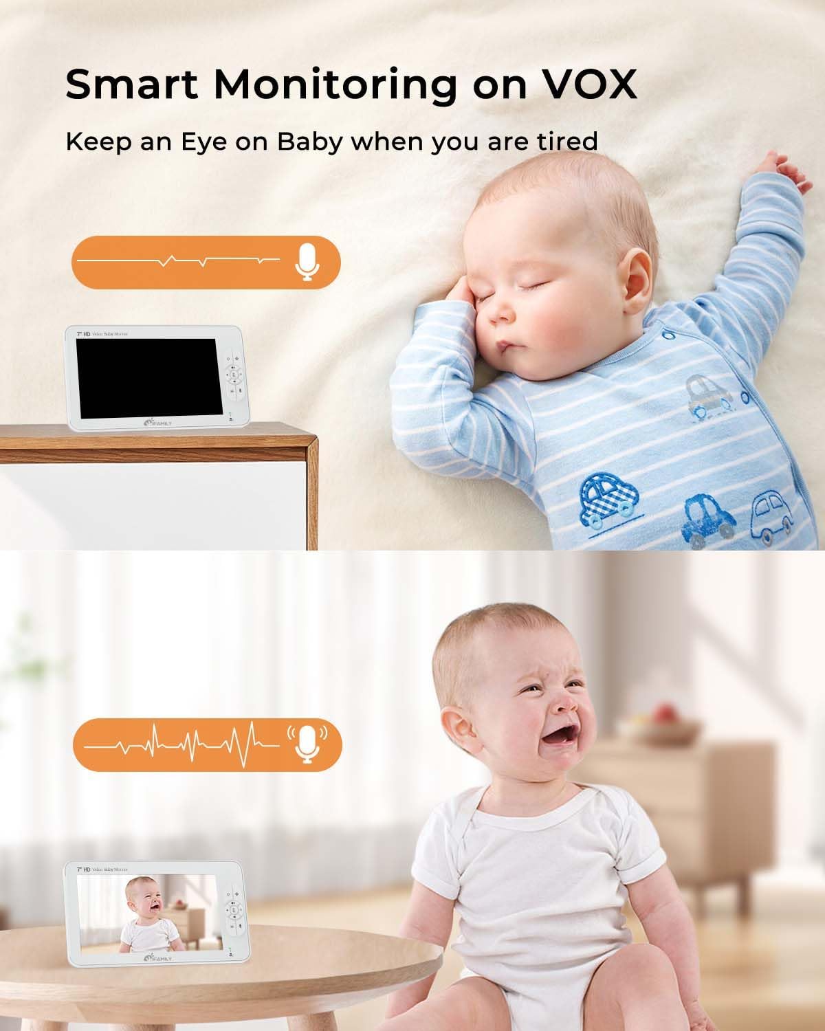 iFamily 7' Large Split Baby Monitor with 2 HD Cameras and Audio, 1080P HD Video Baby Monitor No WiFi,Hack Proof
