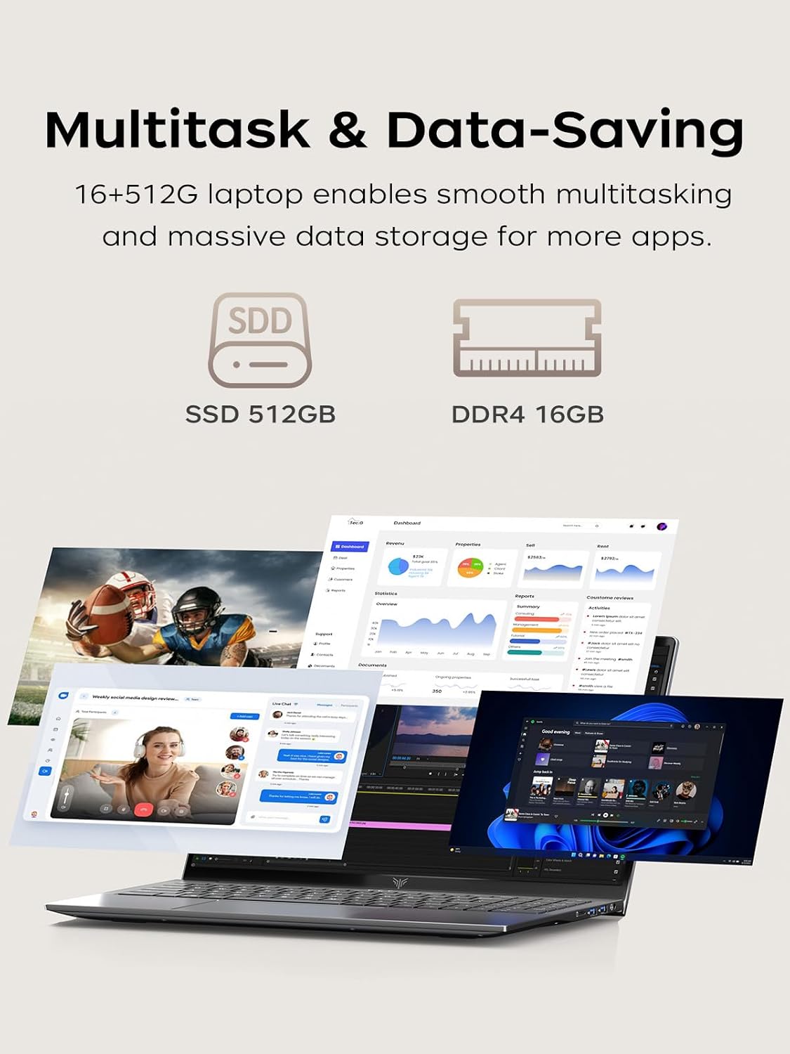 KAIGERR 2026 Light Gaming Laptop, ΑΜD Ryzen 7430U (Up to 4.3GHz), 16GB RAM 512GB NVMe SSD, 15.6in IPS Laptop Computer WiFi 6 Bluetooth 5.2, Numeric Keypad, Home Laptops Office Laptops, HDMI Type-C