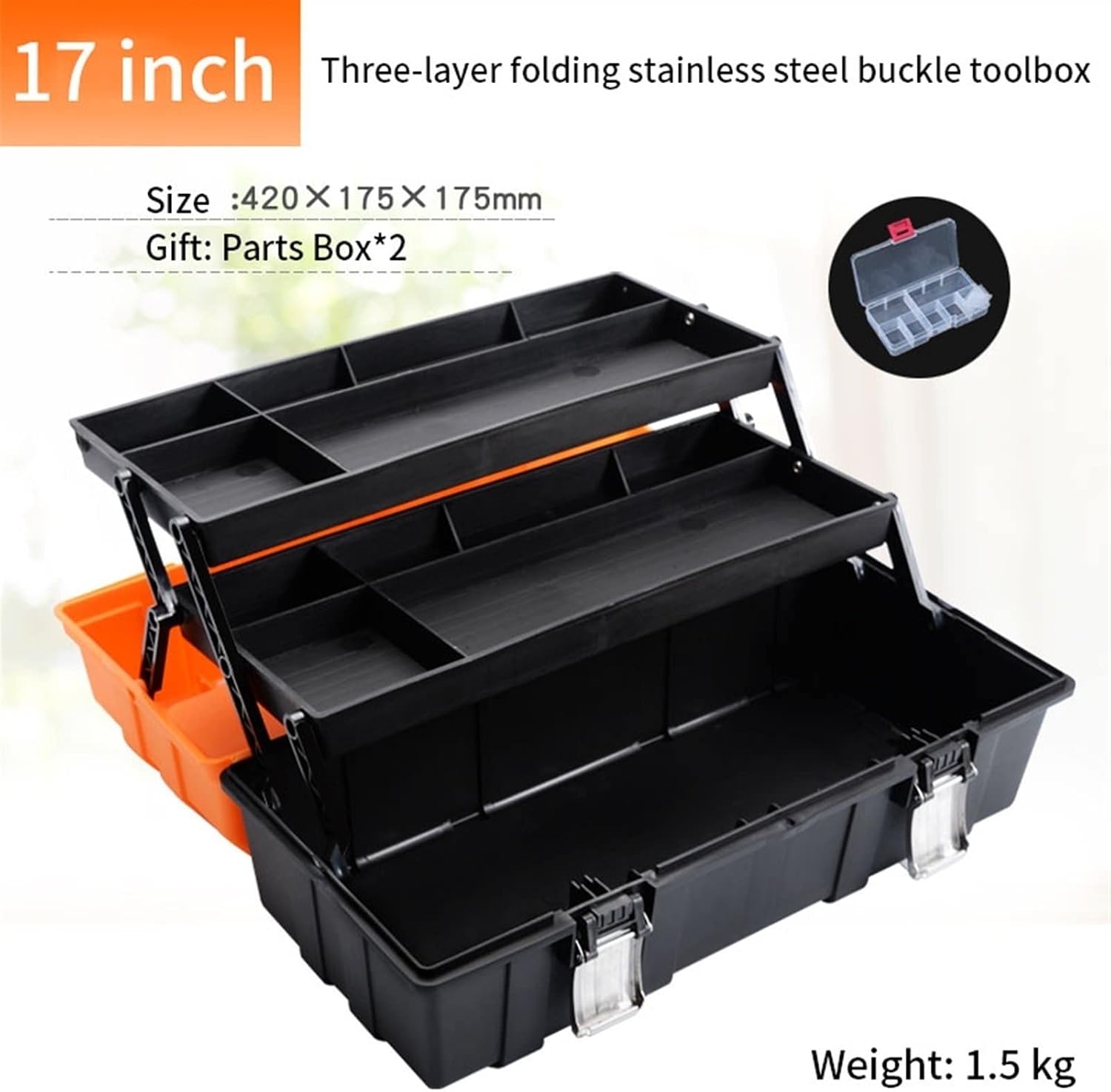 Portable Tool Box Household 3-Layer Folding Box Portable Hardware Tool Box Multifunctional Storage Box Maintenance Tool Box Office Storage Box Small Parts Box (Size : 17 inch)