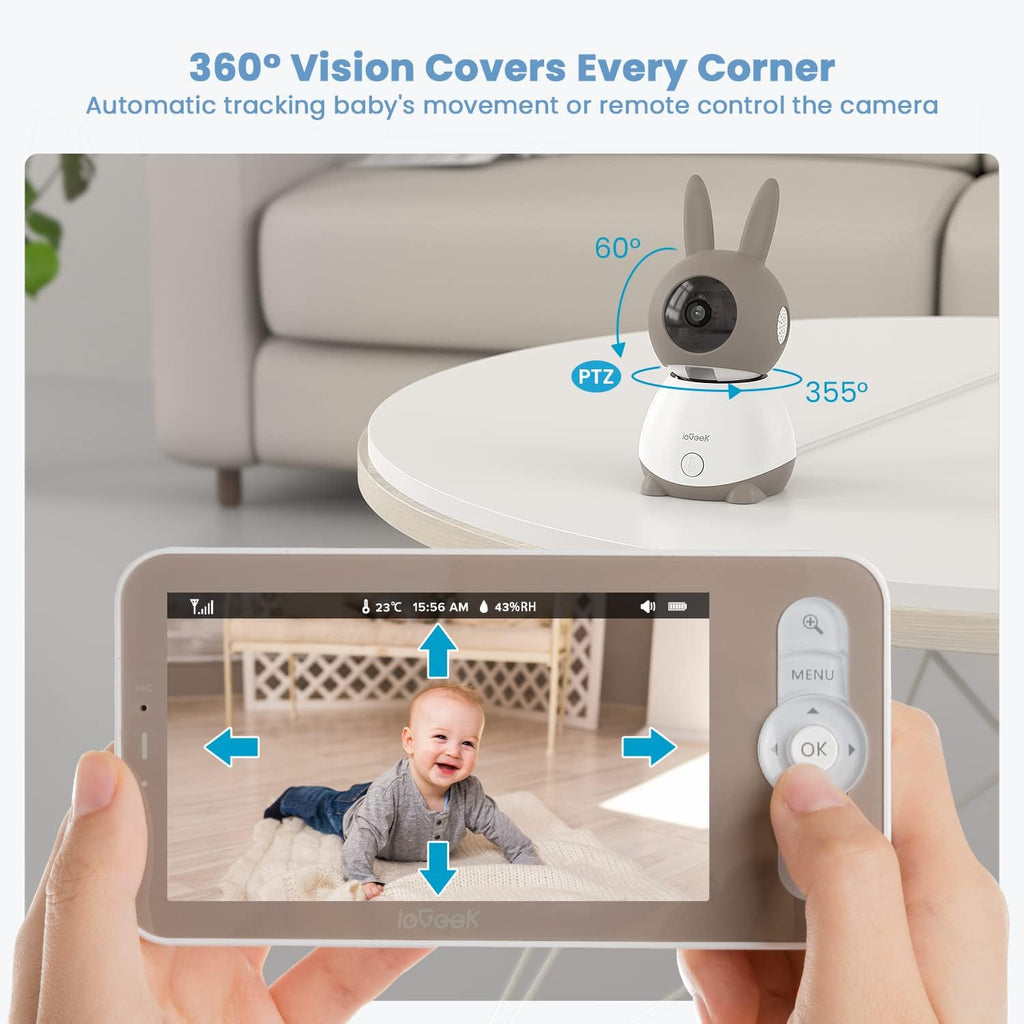 ieGeek 2K Split-Screen Baby Monitor, 5' Audio Baby Monitor with 2 Cameras, WiFi Smartphone Video Dual Camera, Night Vision, Motion & Cry Detection, Two Way Talk Temper &Humidity Sensor