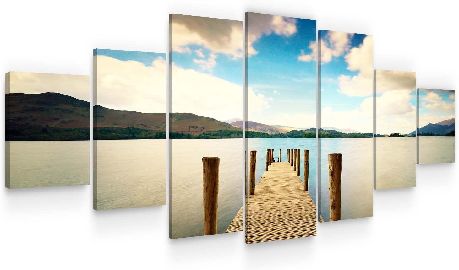 Startonight Huge Canvas Wall Art - Beautiful Bridge On The Beach - USA Large Home Decor - Dual View Surprise Artwork Modern Framed Wall Art Set of 7 Panels Total 40' x 95'
