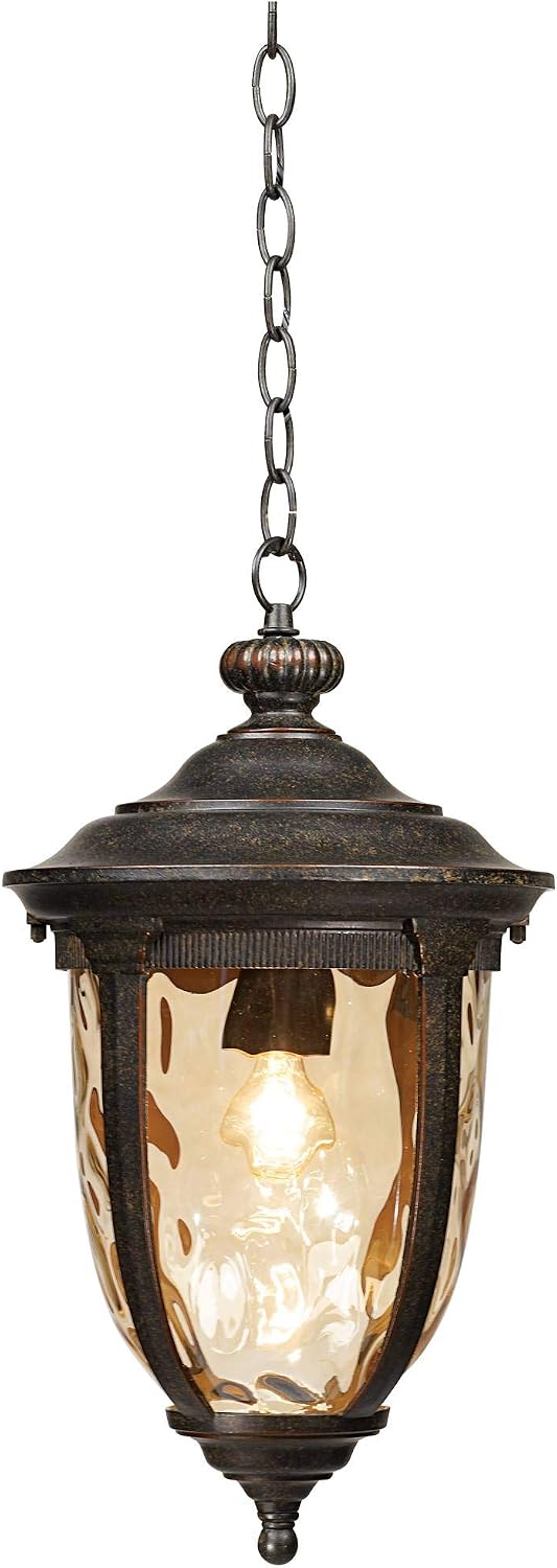 John Timberland Bellagio European Outdoor Ceiling Light Hanging Bronze Brown 18' Champagne Hammered Glass Damp Rated for Exterior House Porch Patio Outside Deck Garage Front Door Garden Home