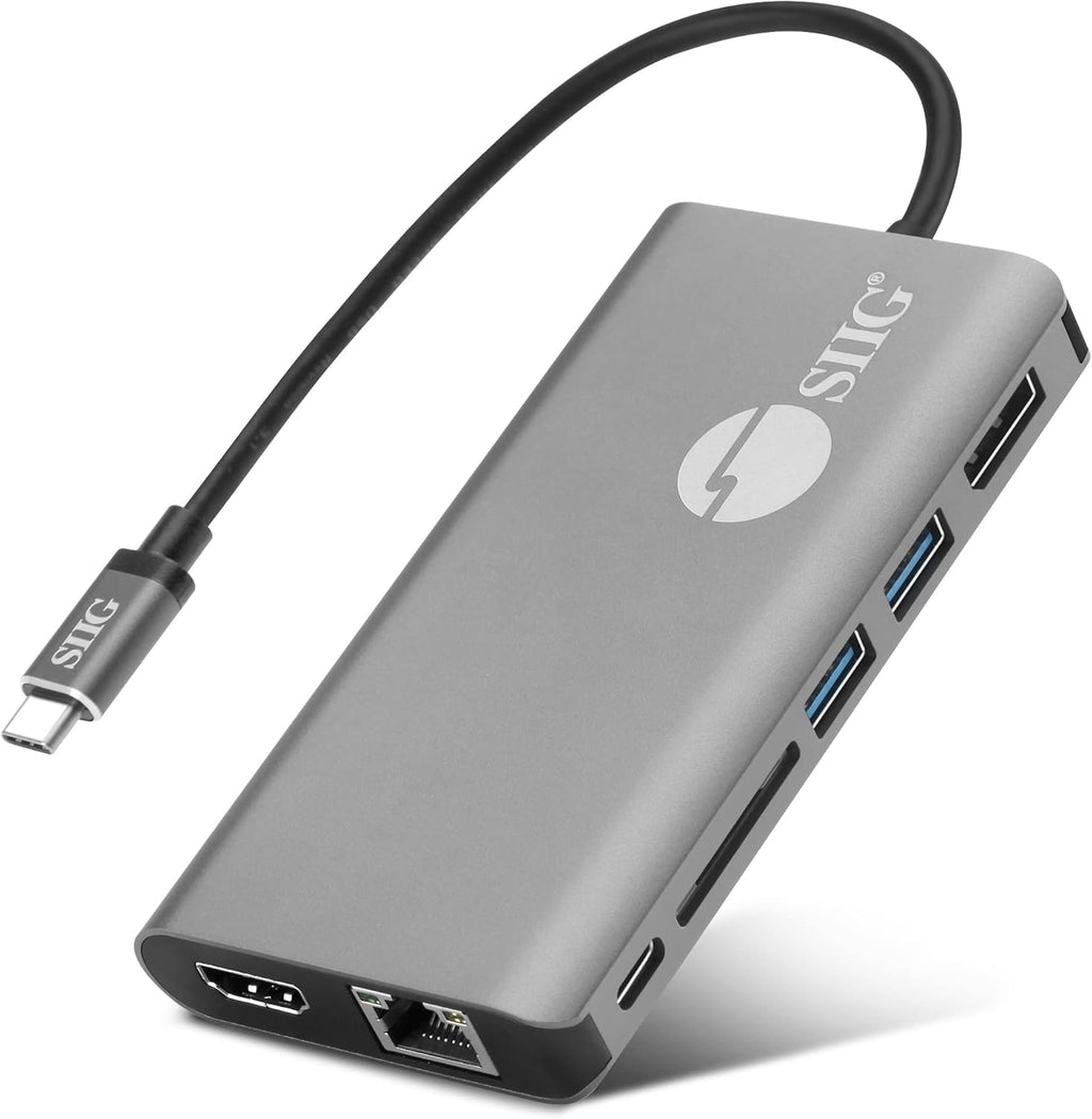 SIIG USB-C MST Hub with 4K@30Hz HDMI or DisplayPort, 1080p Dual Display, 100W Power Delivery Charging, 1 Gbps Ethernet, USB-C and 2X USB 3.1 Gen1 Type-A Data Ports, SD Card Slot (JU-DK0F11-S1)
