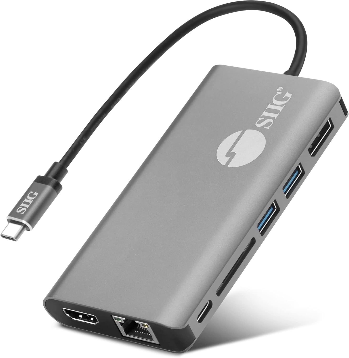 SIIG USB-C MST Hub with 4K@30Hz HDMI or DisplayPort, 1080p Dual Display, 100W Power Delivery Charging, 1 Gbps Ethernet, USB-C and 2X USB 3.1 Gen1 Type-A Data Ports, SD Card Slot (JU-DK0F11-S1)