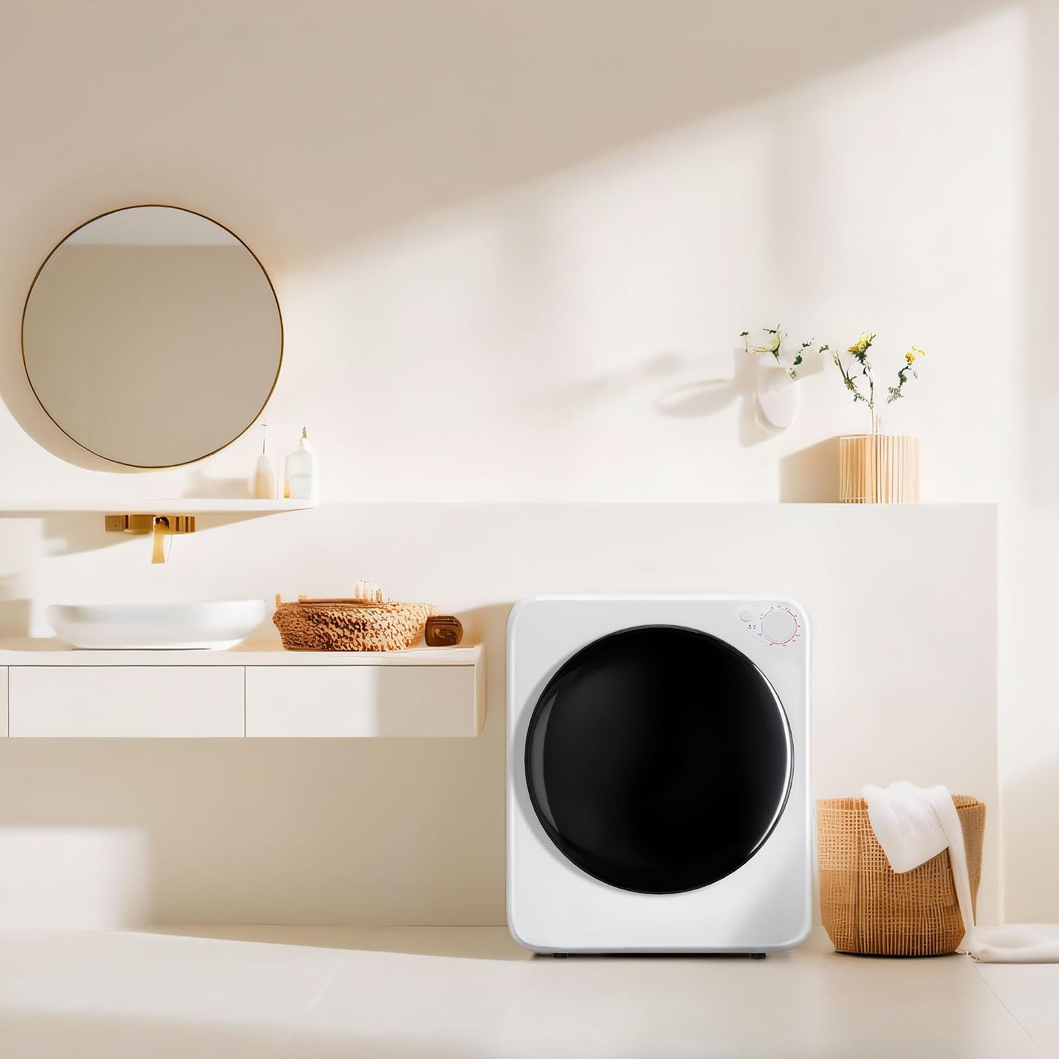 DOGHLY 1.6 cu.ft Portable Clothes Dryer, 800W Compact Machine with Stainless Steel Tub, 5 Modes Auto Stop & Easy Control, Ideal for Laundry, Apartments, Dorms, RVs, White