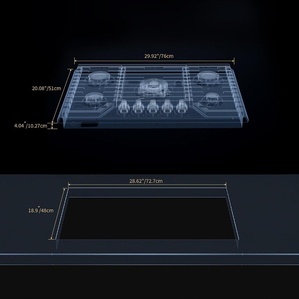 Empava 30 Inch Gas Cooktop, Stove Top LPG/NG Convertible, 5 SABAF Sealed Burners Made in Italy, Ion Ignition Technology,CSA Certified,in Stainless Steel, for Homes, kitchens