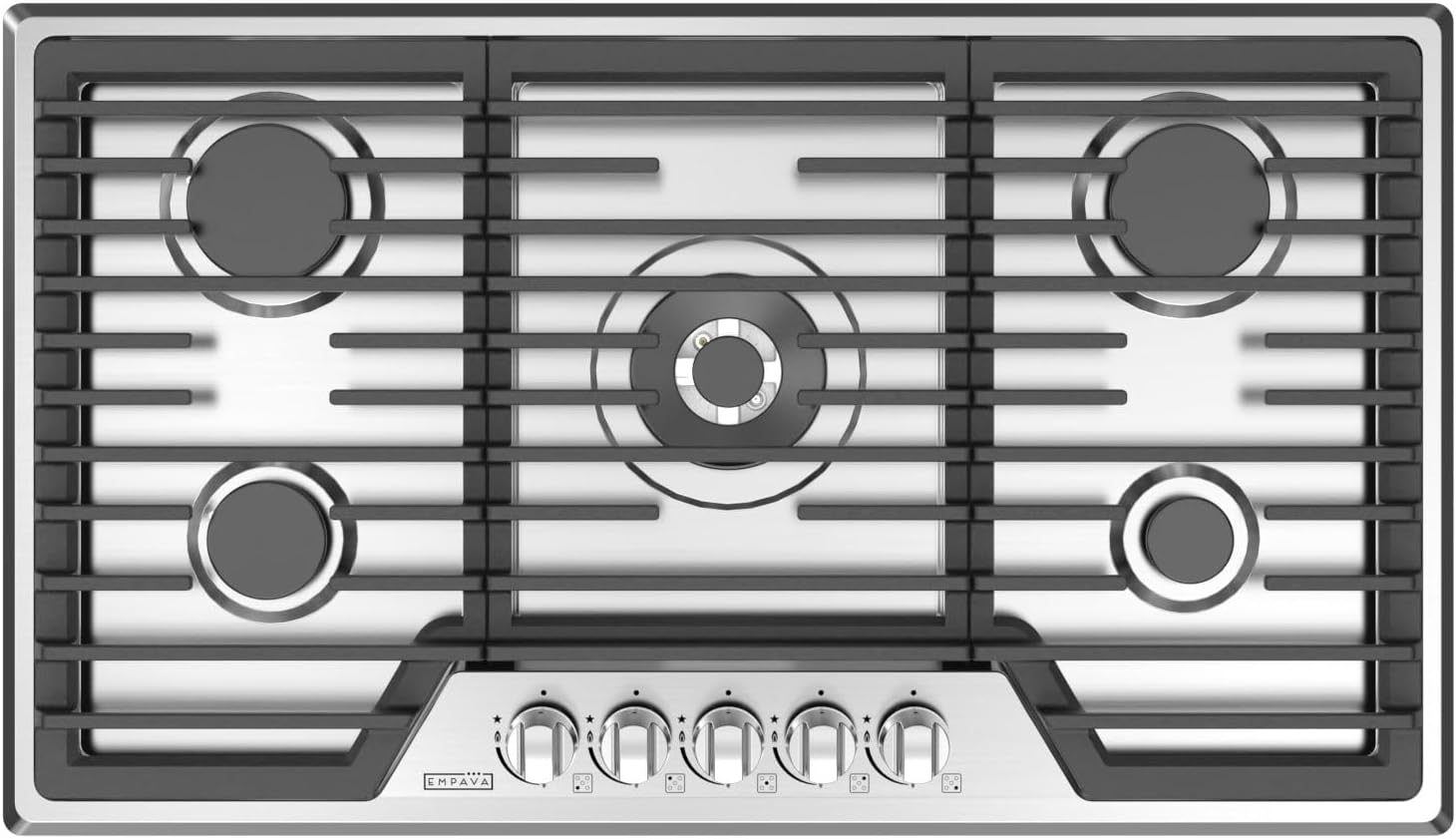 Empava 36 Inch Built-in Gas Cooktop with 5 Sealed SABAF Burners, Stainless Steel Surface, Ion Ignition, LPG/NG Convertible, Flame Failure Protection, Dishwasher Safe Grates