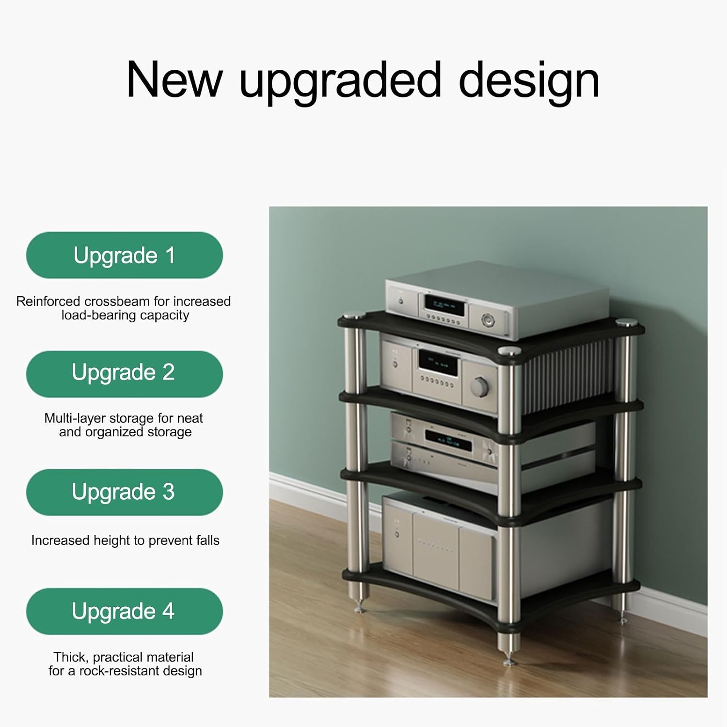 Stereo Cabinet, Home Stereo System Entertainment Components, Amplifier Rack/Audio-Video Shelving, for Gaming, Meeting, Living, Recording Room(White,40cm/15.7in)
