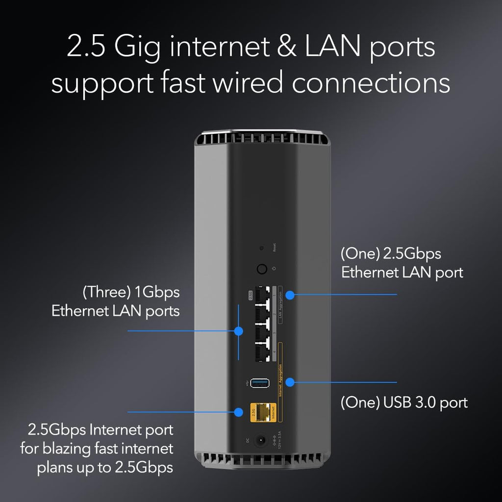 NETGEAR Nighthawk Tri-Band WiFi 7 Router (RS500) – Router Only, BE12000 Wireless Speed (up to 12 Gbps) - Covers up to 3,000 sq. ft., 120 Devices – 2.5 Gig Internet Port - Free Expert Help