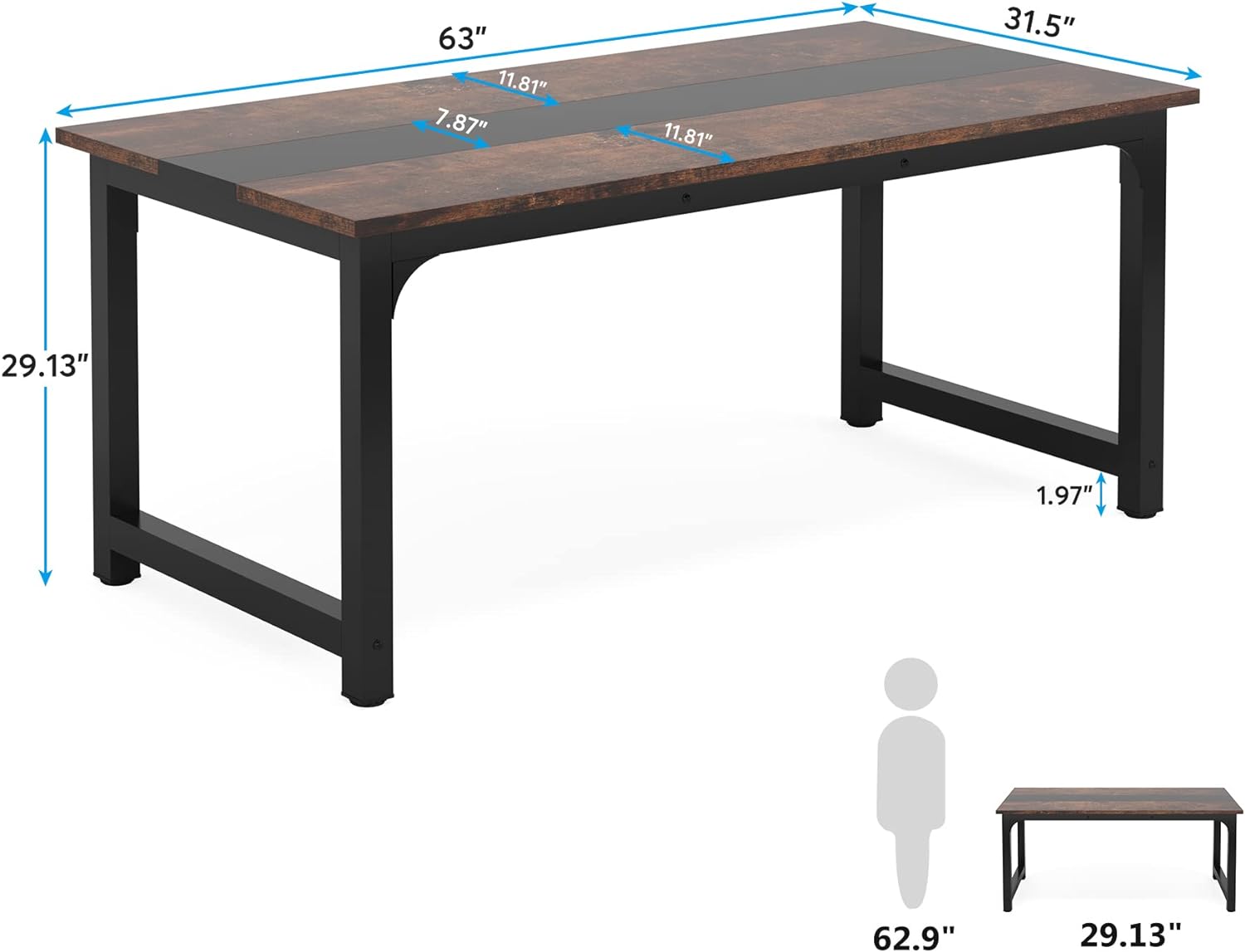 Tribesigns 63' Executive Desk, Large Office Computer Desk with Thicken Frame, Modern Simple Workstation Business Furniture for Home Office, Vintage Brown/Black
