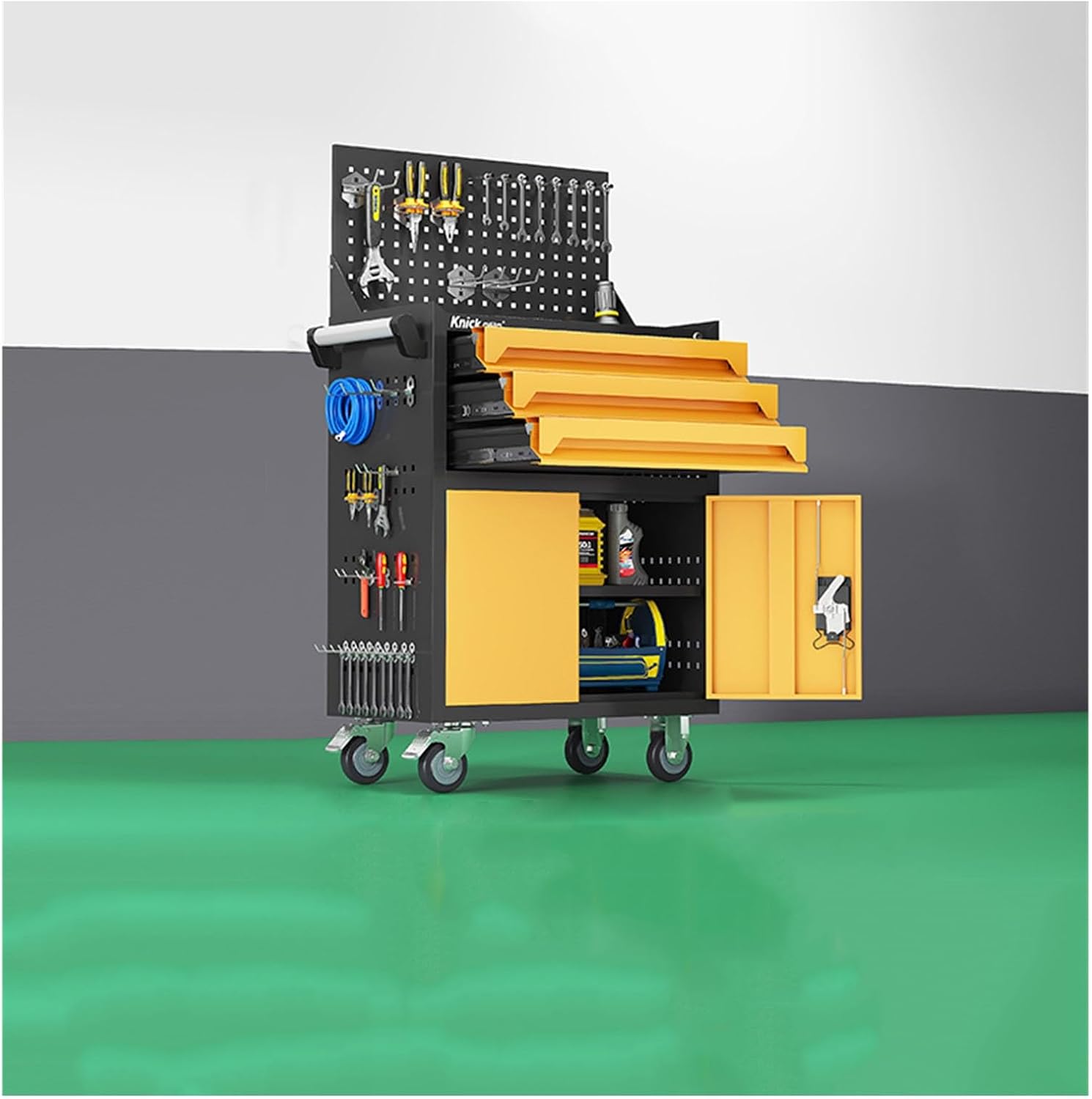 Toolbox Metal Tool Chest, 3-Drawer Rolling Tool Chest with Wheels, 2 in 1 Tool Cabinet with Locking System for Warehouse, Garage, Workshop Tool Box(Yellow)