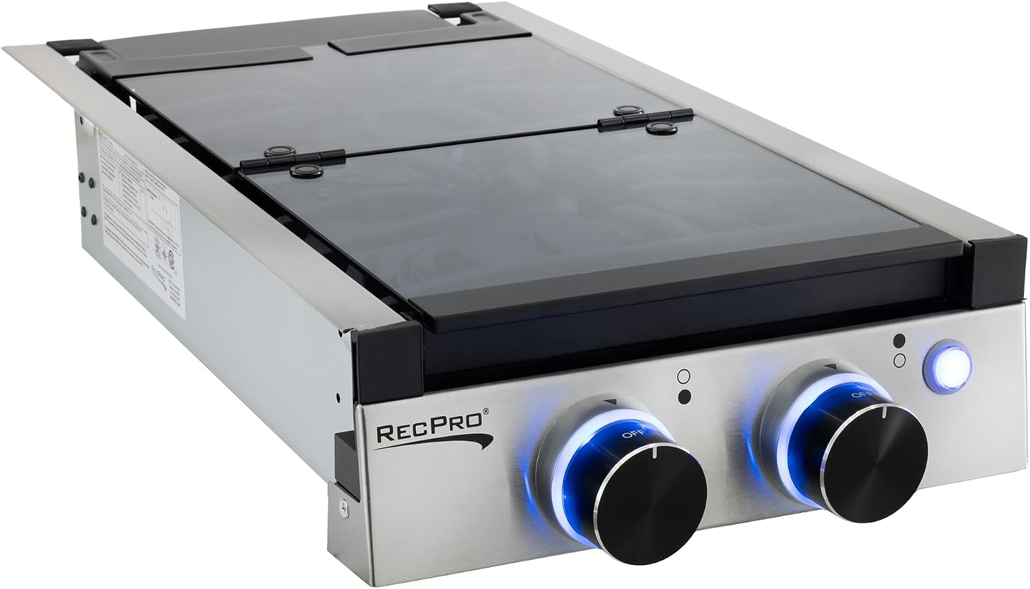 RecPro RV Built In Gas Cooktop | 2 Burner or 3 Burner | RV Cooktop Stove | 6,500 and 8,000 BTU Burners | Cover Included (Stainless Steel, 2-Burner)