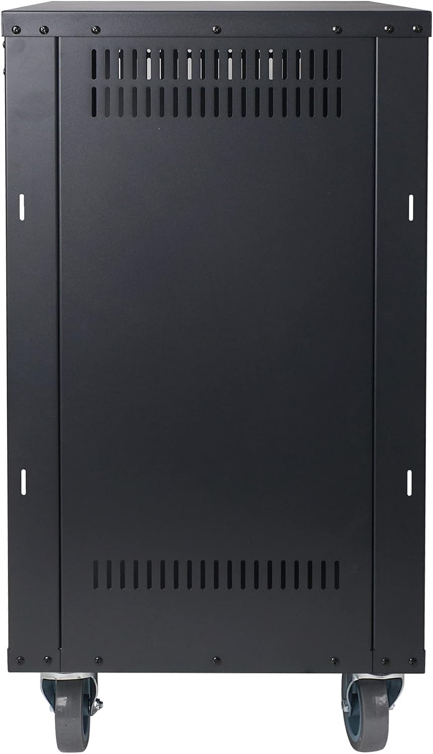 Sound Town 16U Universal Steel Rack, w/Mesh Doors, Locking Casters, Vented Side Panels for Audio Video, Server and Network Equipment (STRK-M16UWD)