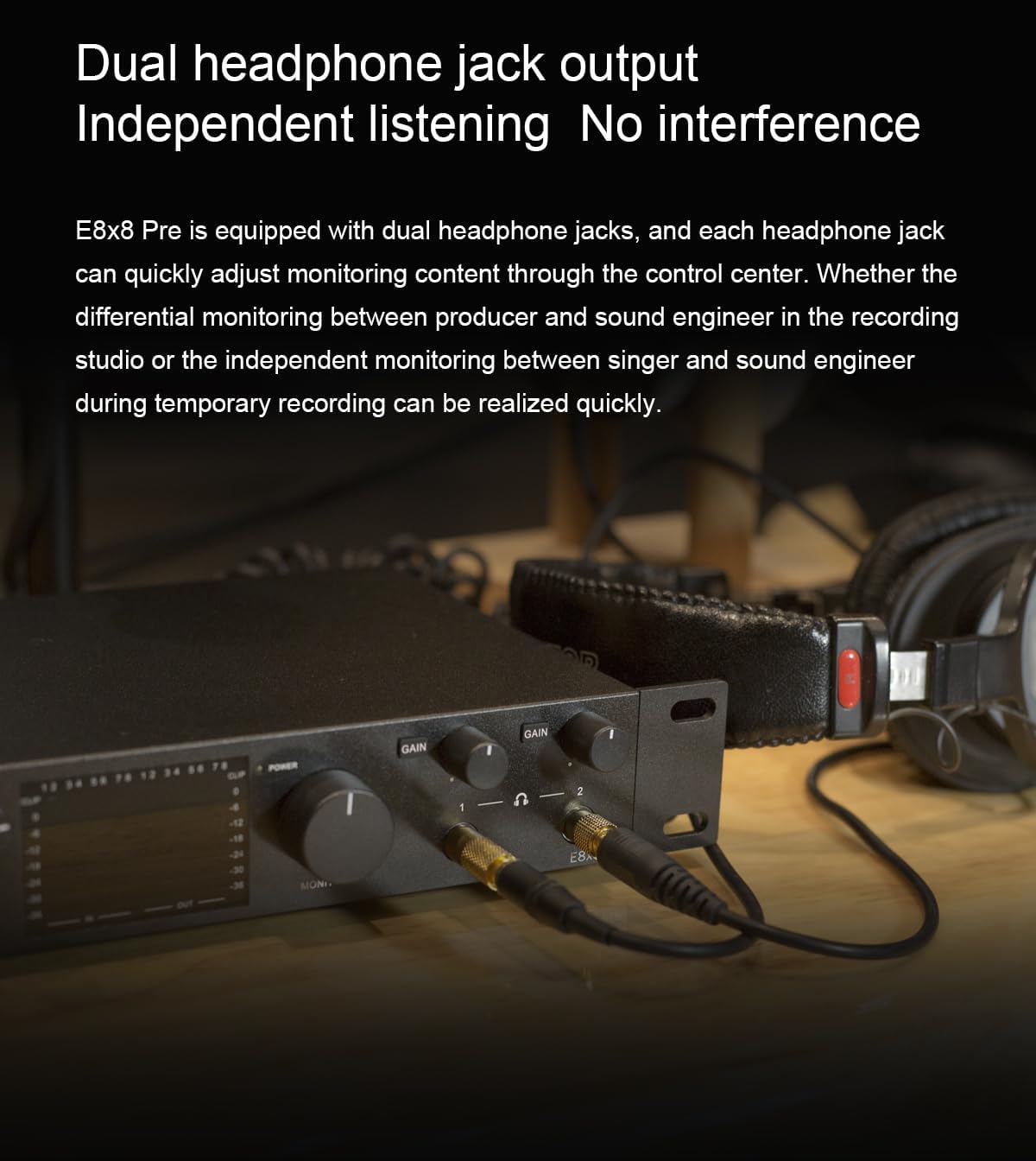 TOPPING E8x8 Pre Professional Audio Interface with 8 Ultra-Linear Mic Preamps, Dual Headphone Outputs & Zero-Latency Monitoring - High Dynamic Range & Precision Sound Control (E8X8 Pre-Black)