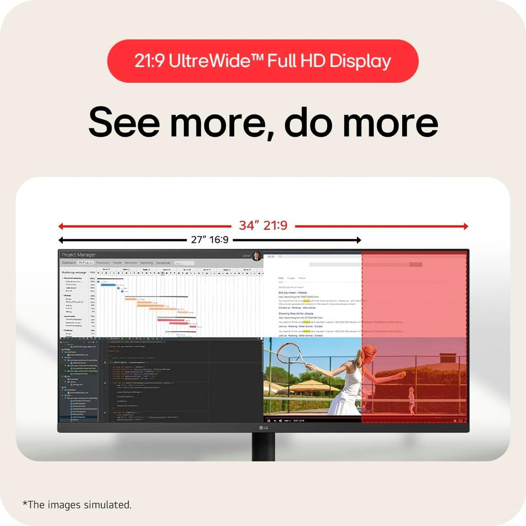 LG 34U511ABKIT1 34 inch UltraWide IPS WFHD Computer Monitor 2560x1080 100Hz 5ms 178 Degree Viewing Angle 400 Nits Brig