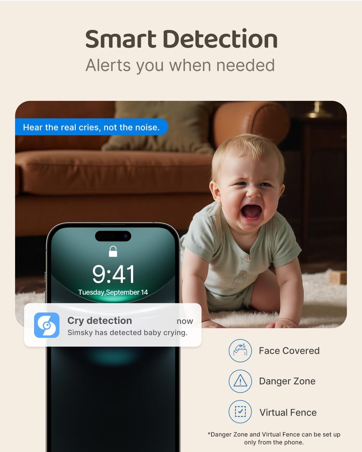 Simsky 7' UHD Touch Screen Baby Audio Monitor, Dual 4MP Cameras with Wall Mount, 6X Zoom & 32GB Local Storage, AI-Powered Cry Detection, Smart Tracking & Free Remote App Access