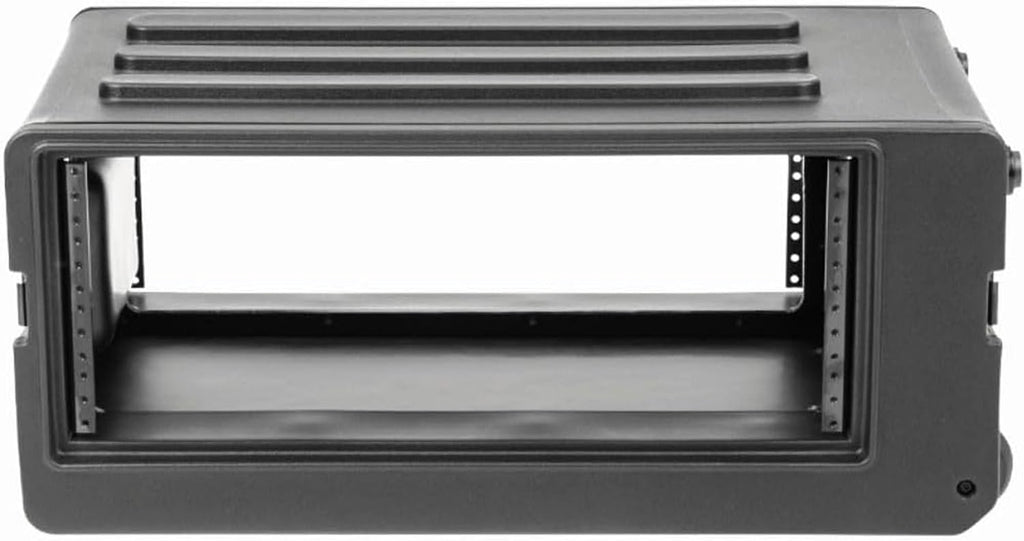 SKB 4U rSeries Shallow Rolling Rack with Integrated Back Wheels and 1-Touch Pull Handle, Comes with 8 Rack Units and Interlocking Molded Stacking Bars