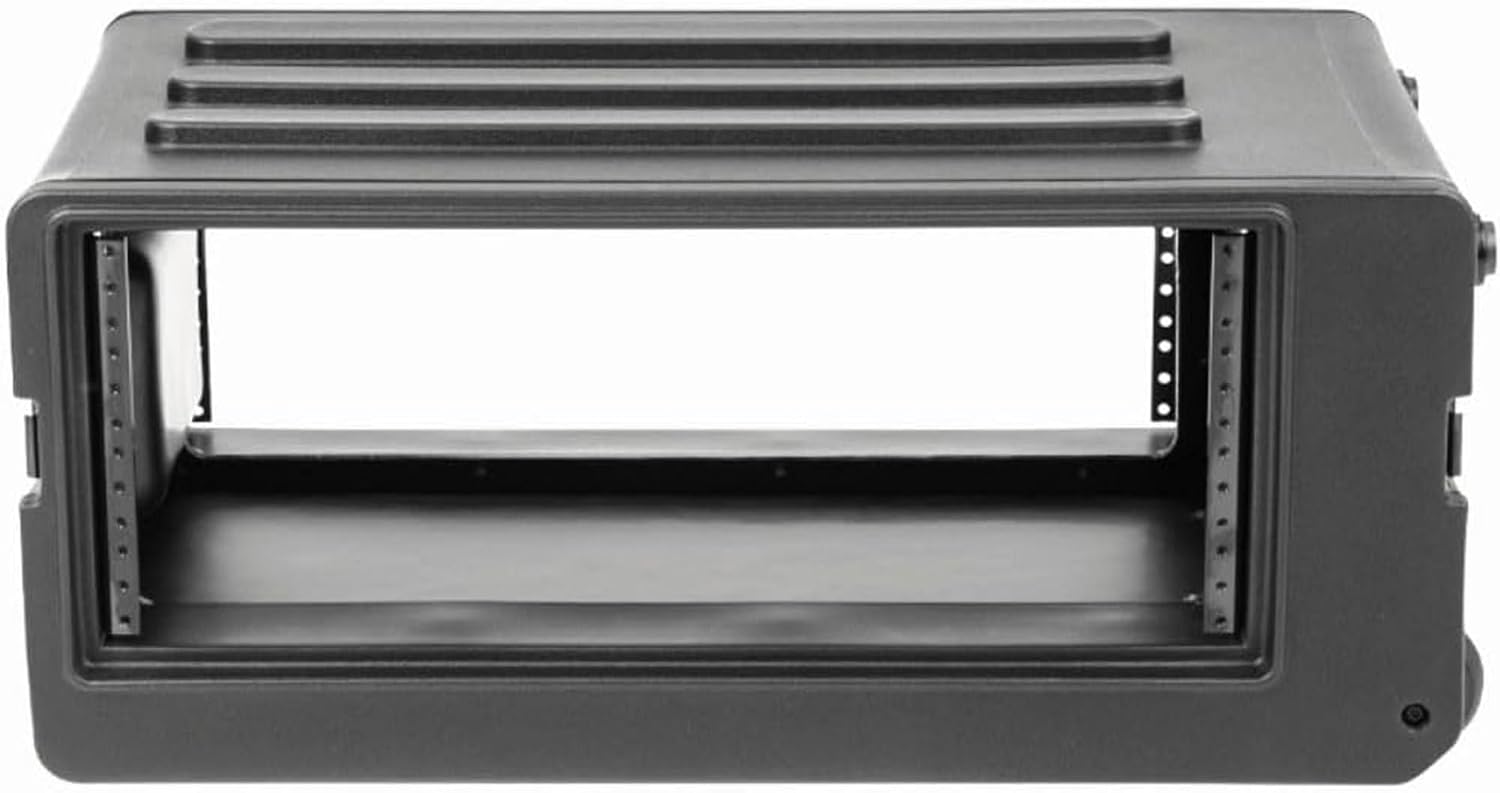 SKB 4U rSeries Shallow Rolling Rack with Integrated Back Wheels and 1-Touch Pull Handle, Comes with 8 Rack Units and Interlocking Molded Stacking Bars