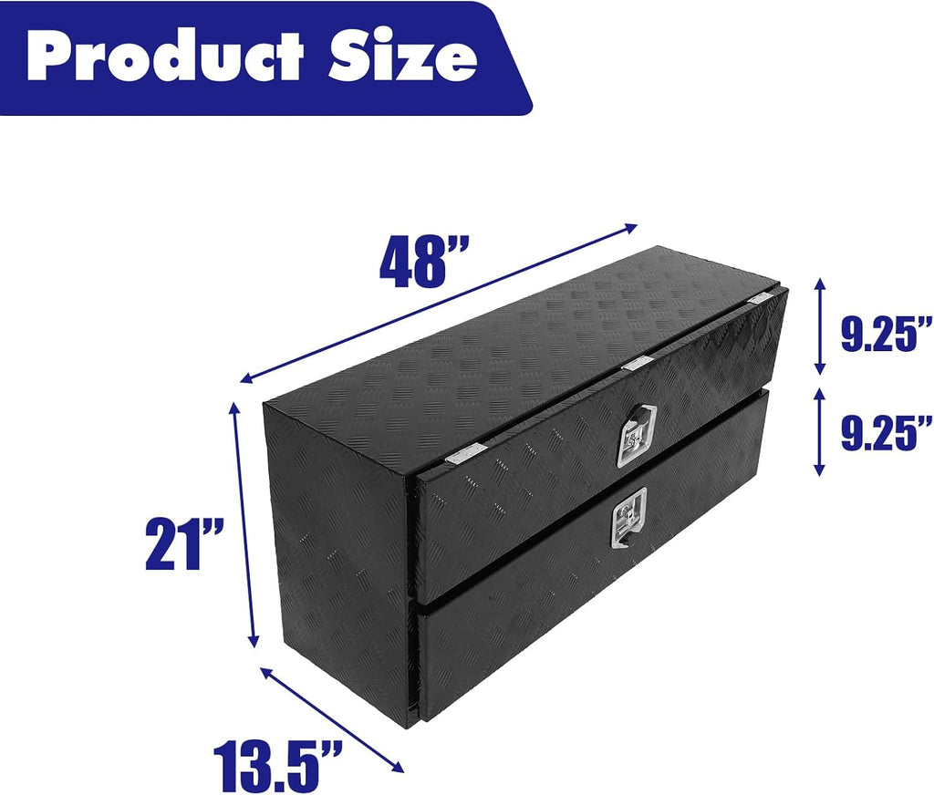 Aluminum Truck Tool Box w/Two Door,5 Bar Tread Truck Storage box w/Lock For Organization,Multifunction Black 48'x21'x15' Truck Toolboxes, For Truck,Trailer,RVs,Toolroom,Garage.