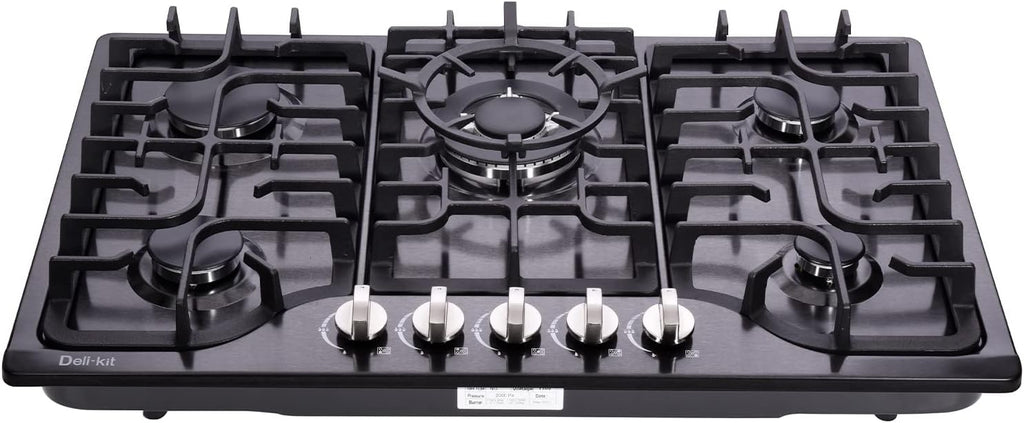 30 Inch LPG/NG Gas Cooktop Dual Fuel 5 Sealed Brass Burner Stainless Steel Hob 110V AC pulse Ignition Stainless Steel Gas Cooktops DK257-B01 Gas Hob