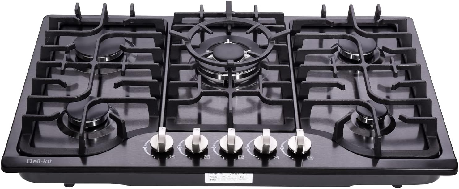 30 Inch LPG/NG Gas Cooktop Dual Fuel 5 Sealed Brass Burner Stainless Steel Hob 110V AC pulse Ignition Stainless Steel Gas Cooktops DK257-B01 Gas Hob