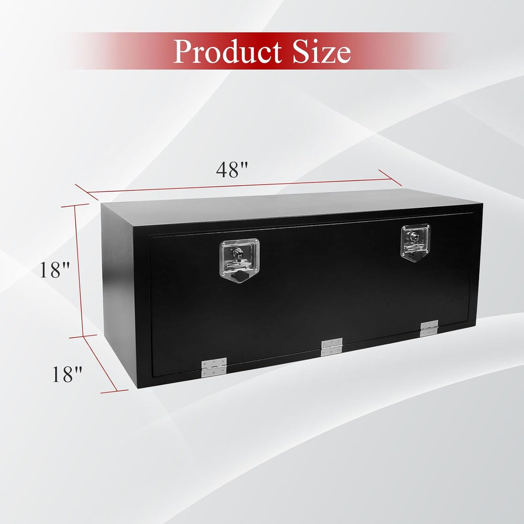 48'' Inch Steel Underbody Truck Tool Box & T-Handle Latch Heavy Duty For Trucks Trailers RV ATV Pickup Trucks Flatbeds Organization Storage Job Tool Chest -48'(L) x 18'(W) x 18'(H) Black