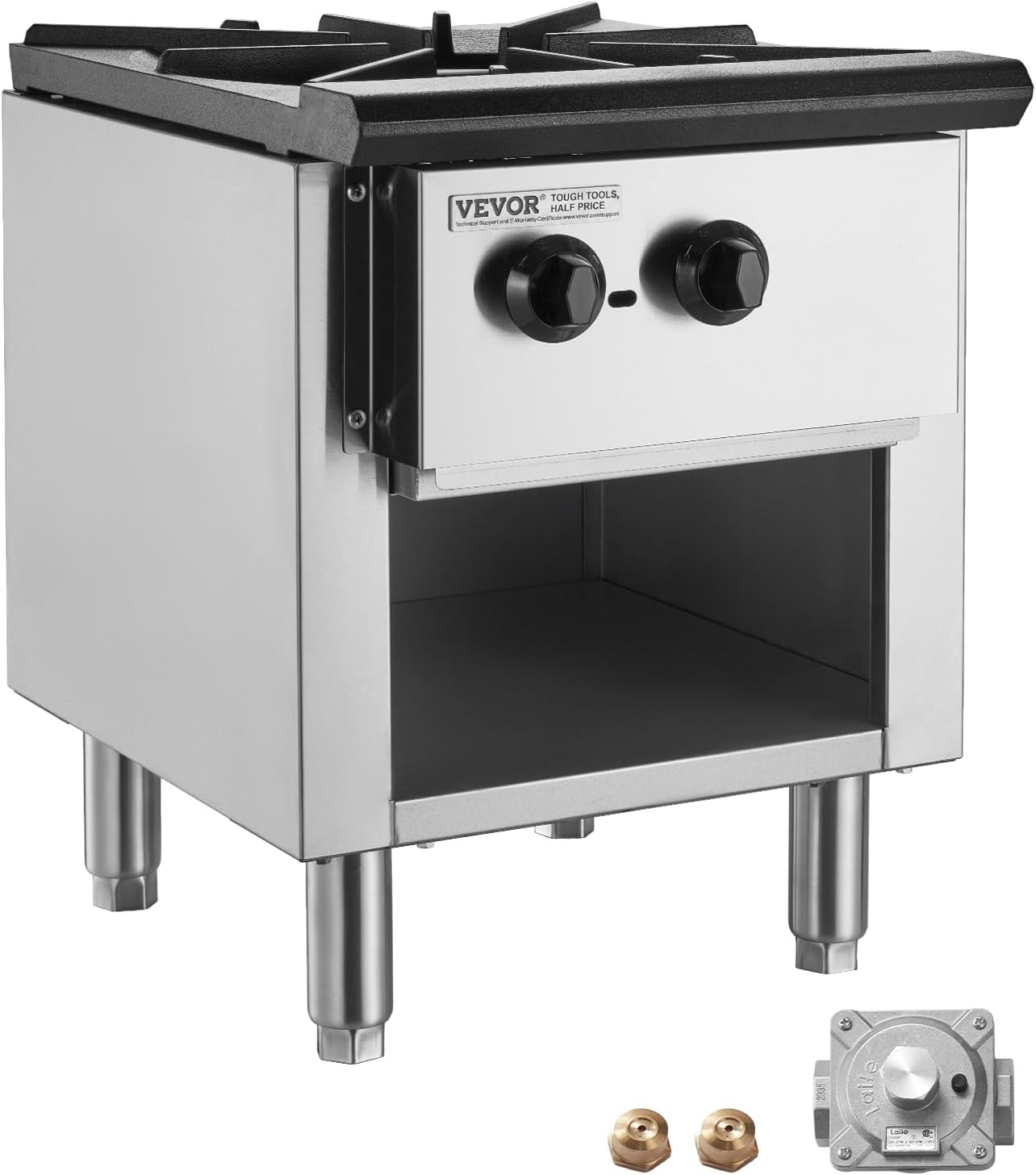 VEVOR Commercial Gas Stove with Cabinet, Propane and Natural Gas Countertop Cooking Stove Range, Stainless Steel Gas Hot Plate, Commercial Cooking Equipment for Restaurant, 90,000 BTU