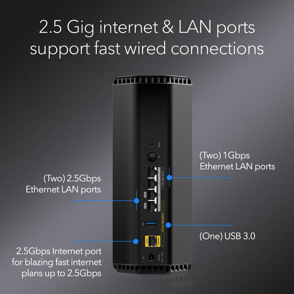 NETGEAR Nighthawk Tri-Band WiFi 7 Router (RS280S) - Router Only, BE9200 Wireless Speed (up to 9.2 Gbps) - Covers up to 2,500 sq. ft. - 2.5 Gig Internet Port – 1-Year Armor & Free Expert Help