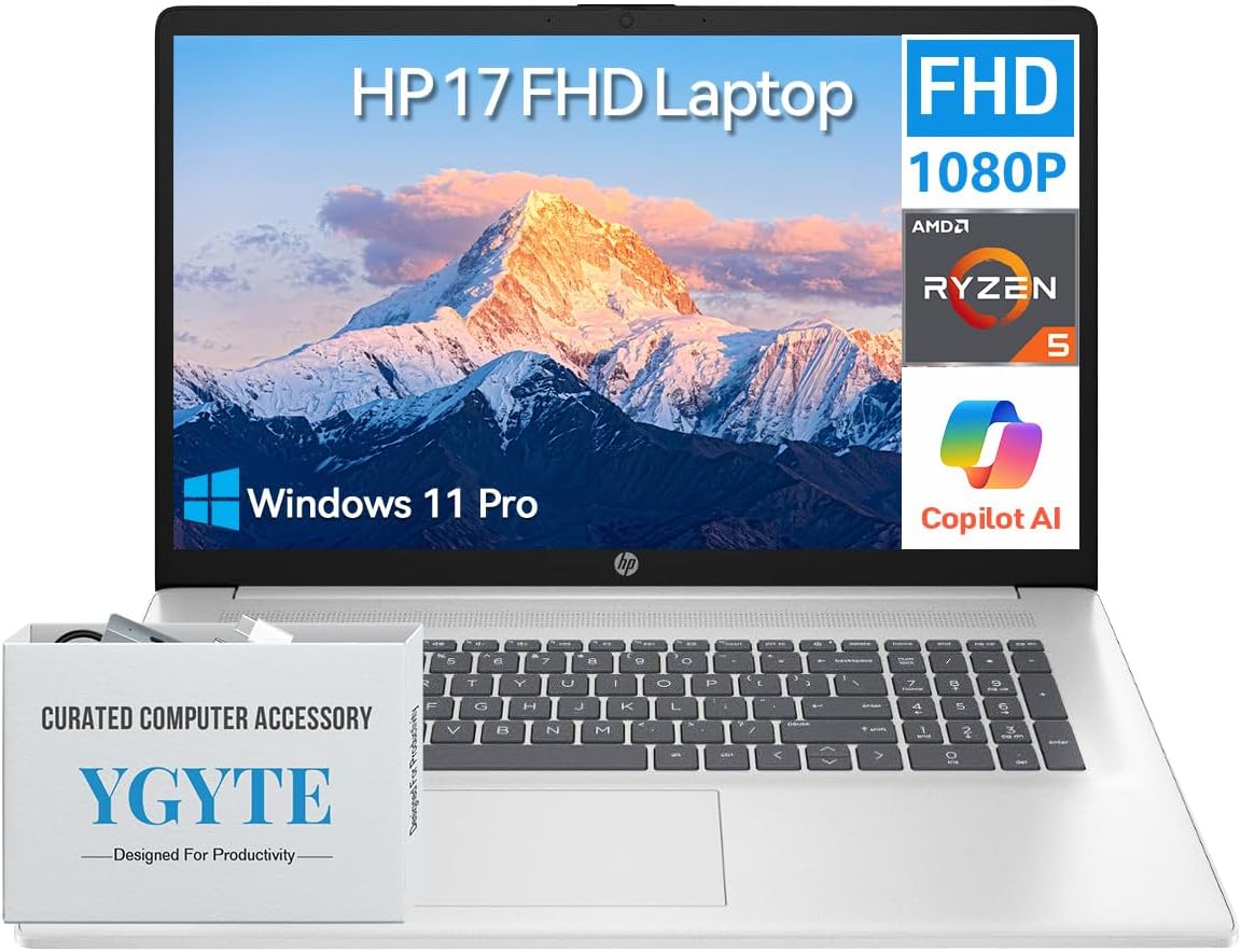 HP 17 Inch Laptop Computer | 17.3' FHD IPS Business Laptop PC | AMD Ryzen 5 (6-Cores) | 64GB RAM 2TB SSD | Windows 11 Pro | 10-Key Numbe Pad | USB-C Wi-Fi 6
