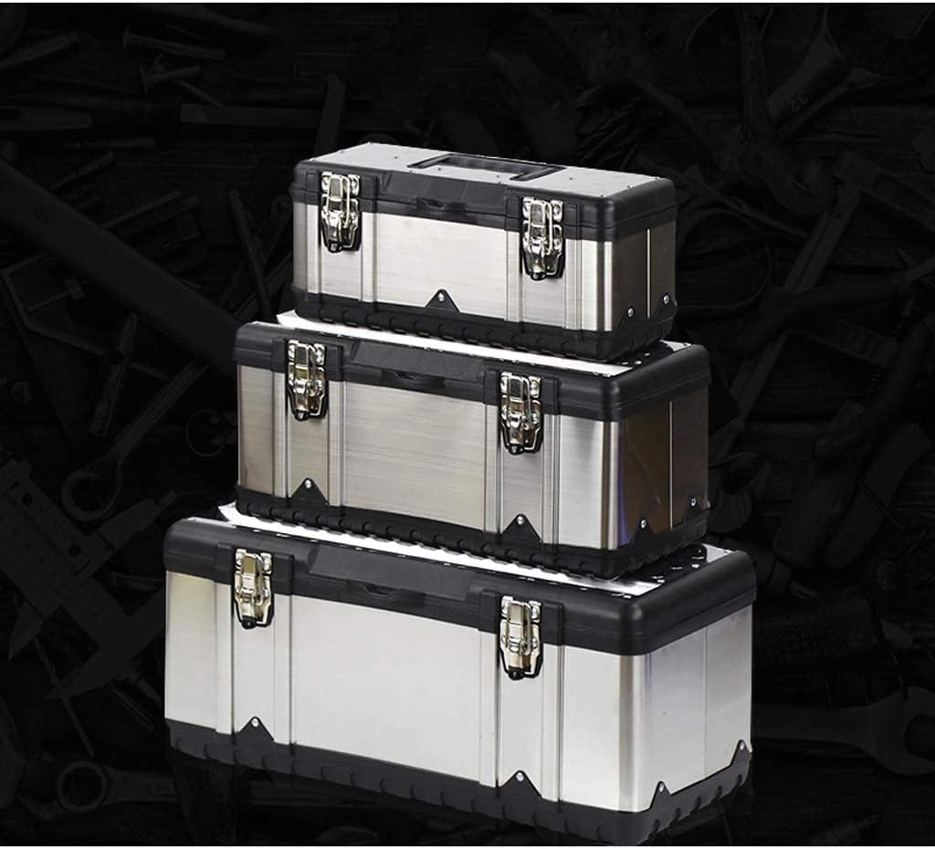 LIOONS Tool Box Thick Stainless Steel Portable Tool Boxes Strong and Sturdy Tool Kit Removable Tray Storage Case Storage Tool Set