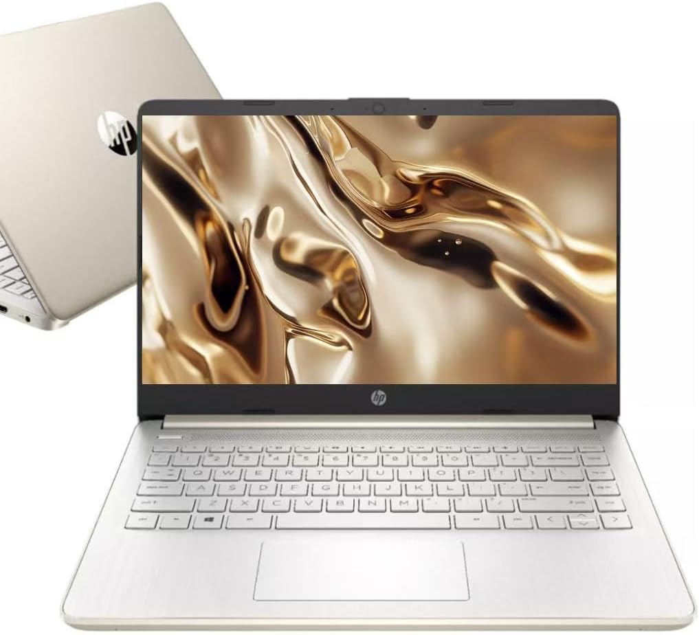 HP Ultrabook 14 Laptop with Free Microsoft 365 • 16GB RAM • Intel 4-Core CPU • 64GB SSD • Windows 11 w/o Earphones (Pale Gold)