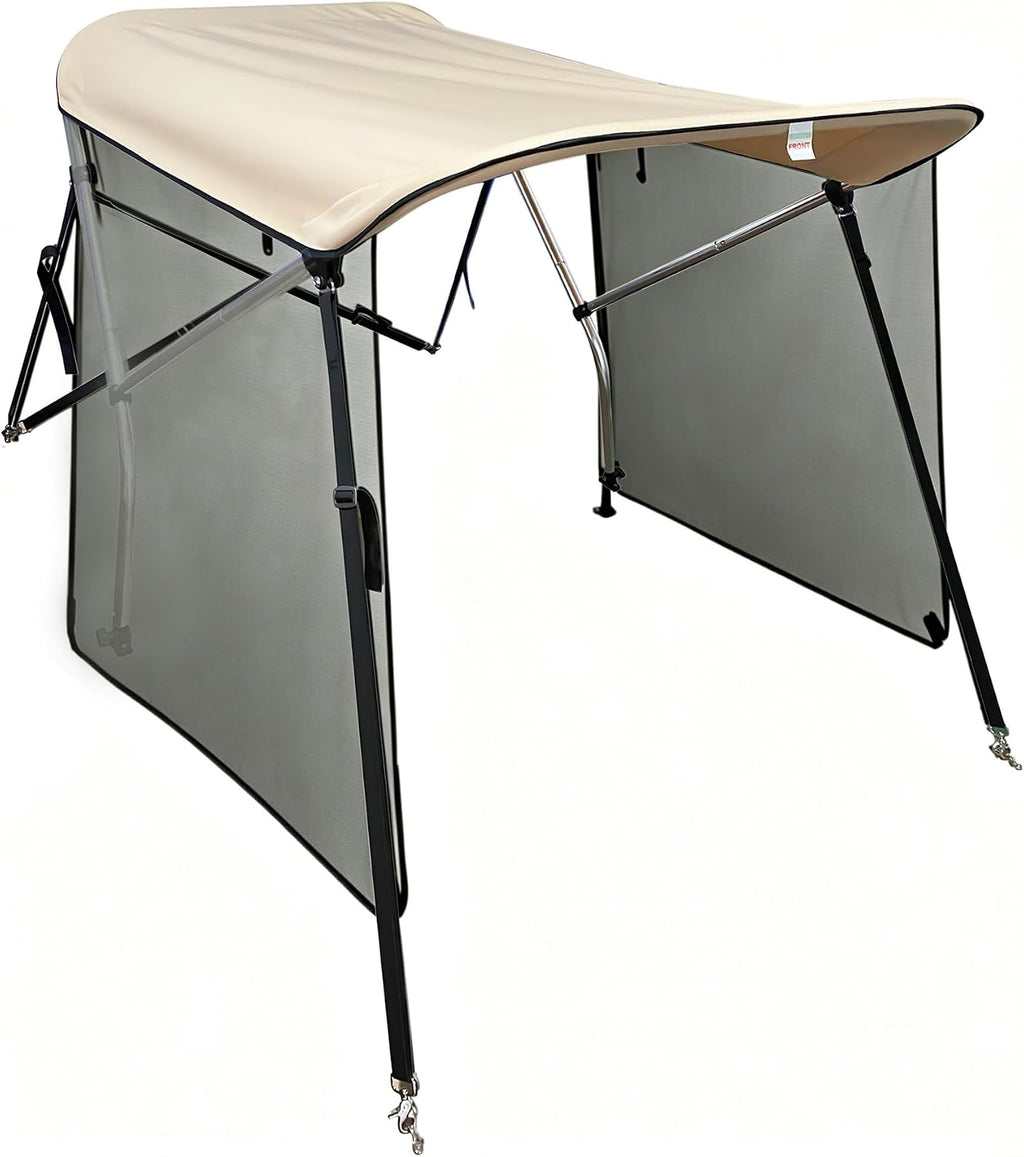 Zero Turn Lawn Mower Canopy with Removable High-Visibility UV Sunshade Curtain, Heavy Duty Beige Sun Shade & Rainproof Cover, 67 Inch Adjustable Nylon Strap Aluminum Alloy Bracket-with Curtain