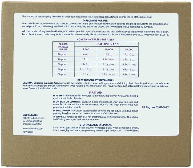 Robelle 48-Pounds Premium Chlorine Stabilizer and Conditioner, Concentrated Cyanuric Acid for Pools, Pool Stabilizer, Helps Chlorine Last Longer