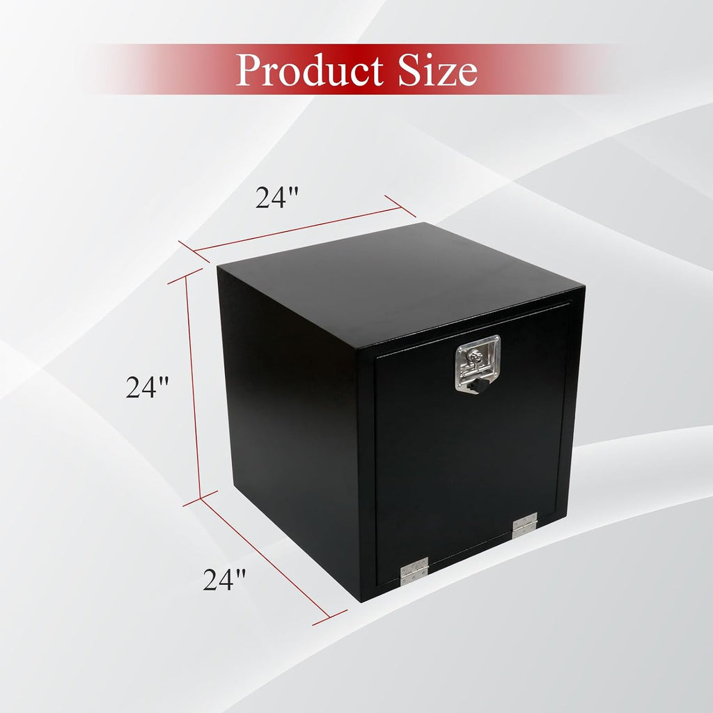 24'' Inch Steel Underbody Truck Tool Box & T-Handle Latch Heavy Duty For Trucks Trailers RV ATV Pickup Trucks Flatbeds Organization Storage Job Tool Chest -24'(L) x 24'(W) x 24'(H) Black