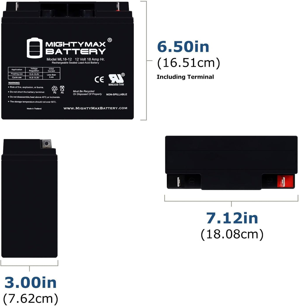 Mighty Max Battery ML18-12 - 12 Volt 18 AH SLA Battery - Pack of 4