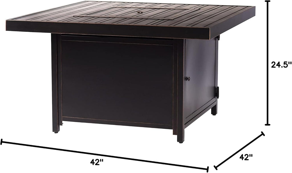 Oakland Living Square 42 in. x 42 in. Aluminum Propane Fire Pit Table with Glass Beads, Two Covers, Lid, 57,000 BTUs in Copper Finish