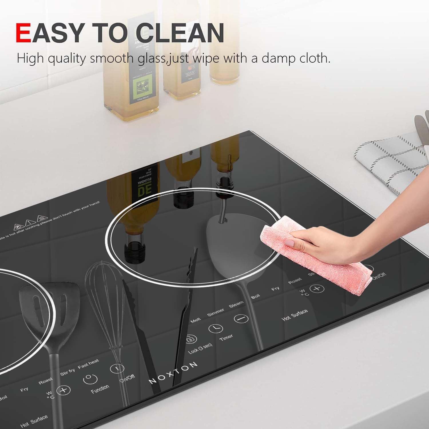 Noxton 2 Burners Electric Cooktop, 24' Built-in & Countertop Stove, Two Burner Ceramic Cooktop with Child Safety Lock, Timer, Touch Sensor Control, Portable 110V Plug-in Cooktop