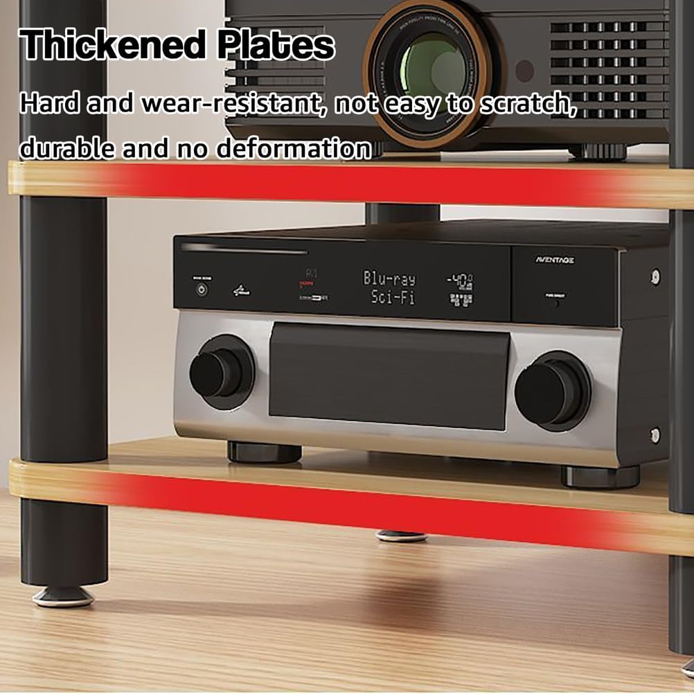 Desktop Video Audio Rack AV Media Stand with Wooden Shelf, Open Stereo Cabinet Corner Component Cabinet, Portable Media Storage Cabinet for Computer Desk,Black,4 Tier W 19.7″