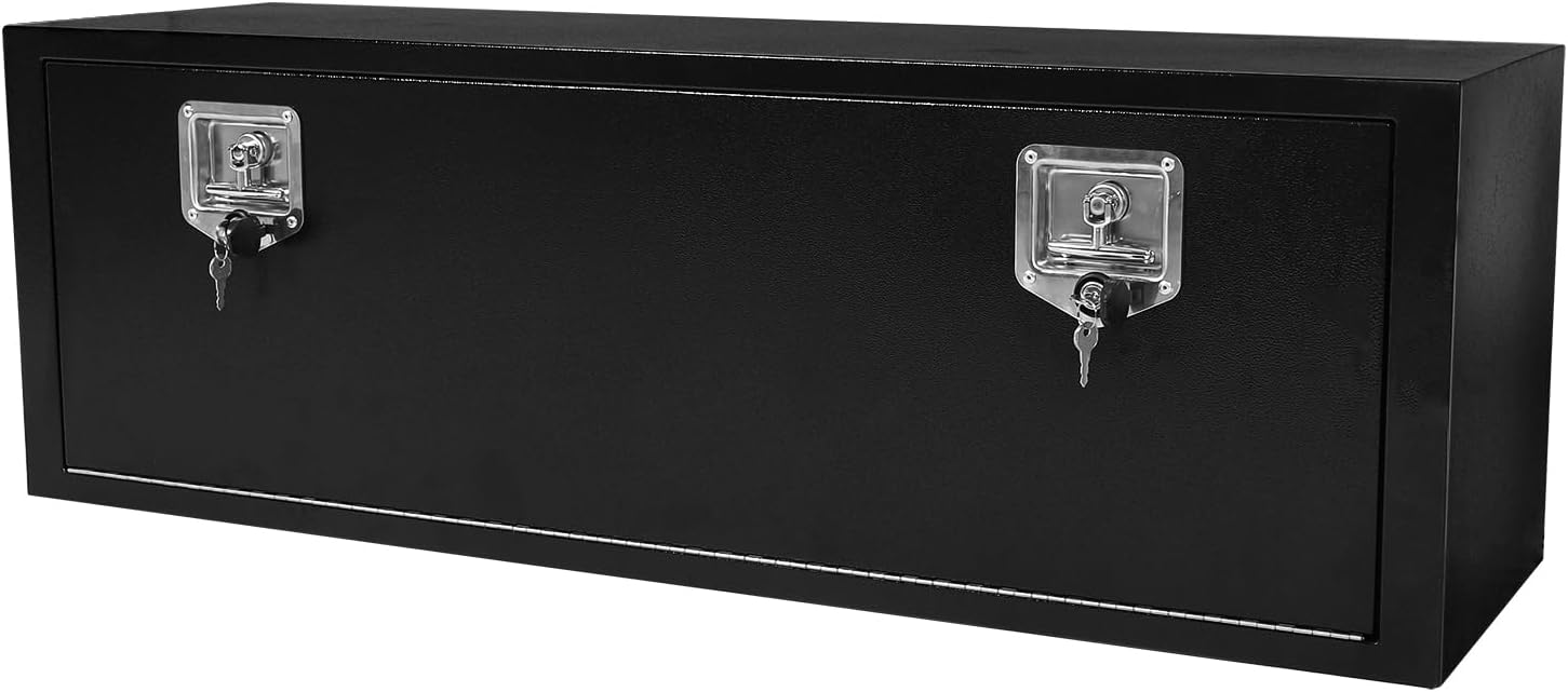 48 Inch Underbody Truck Tool Box Steel Storage Tool Box For Truck Under Bed Pickup RV Trailer, Waterproof Black Steel Box with Lock and Keys, 48'x 14'x 16' inch