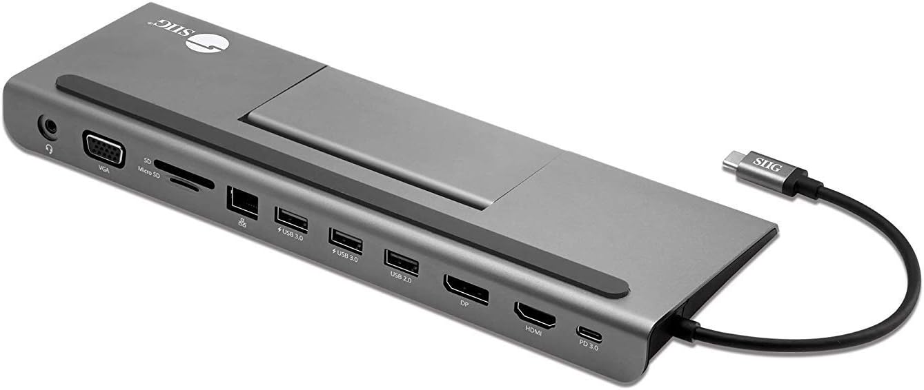 SIIG USB C MST Triple Monitor Docking Station for Windows Thunderbolt 3 Compatible [Single 4k, Dual 1080p, Triple 720p] 100W PD - HDMI/VGA/DP, Gigabit Ethernet, SD/TF, USB 3.0 and Audio JU-DK0E11-S1