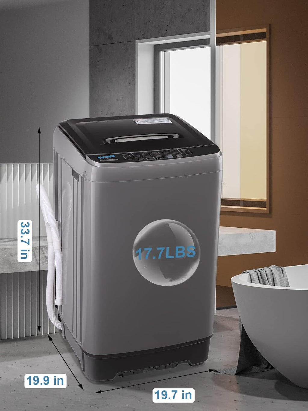 KRIB BLING Full-Automatic Washing Machine with Drain Pump, 17.7 lbs Compact Washer, 10 Wash Program & 8 Water Level, Ideal for Apartment, Dorm, Grey