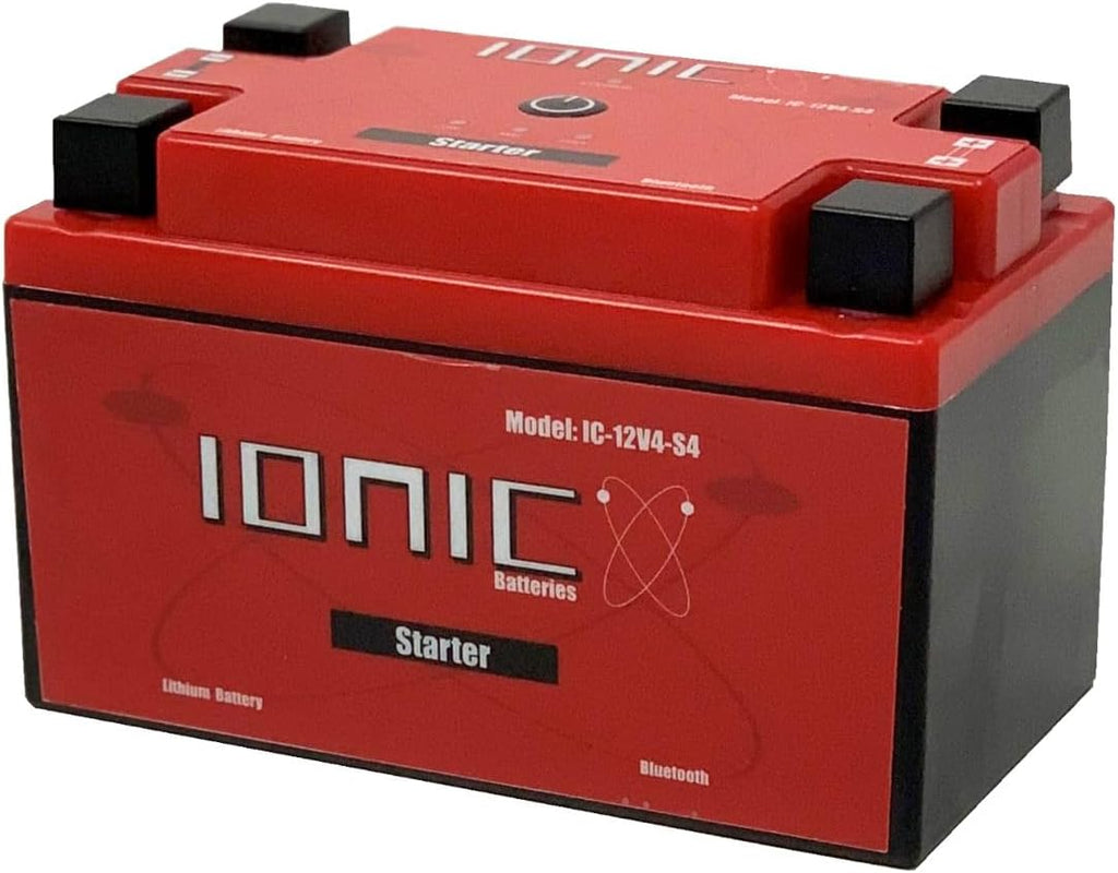 Ionic Lithium 12V Starter Battery for Motorcycles, UTVs, and ATVs - 12V Battery with 500CA - Bluetooth Capability - 3.3lbs - IC-12V4-S4-P