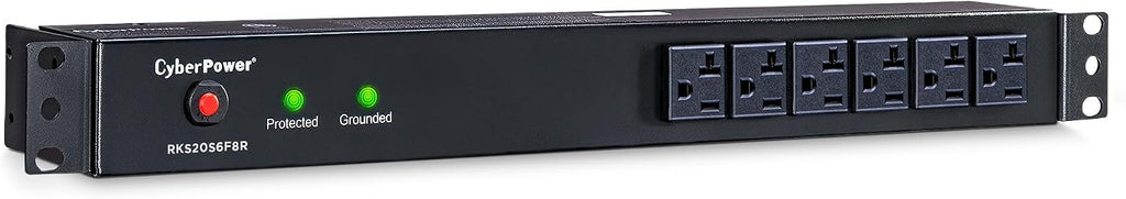 CyberPower RKBS20S6F8R Rackbar Surge Protector, 20A 120V, 14 NEMA 5-20R Outlets (6 Front, 8 Rear), 1U Rackmount, NEMA 5-20P Plug, 15 ft Cord, 1800J Surge Protection, EMI/RFI Filter, Metal Housing