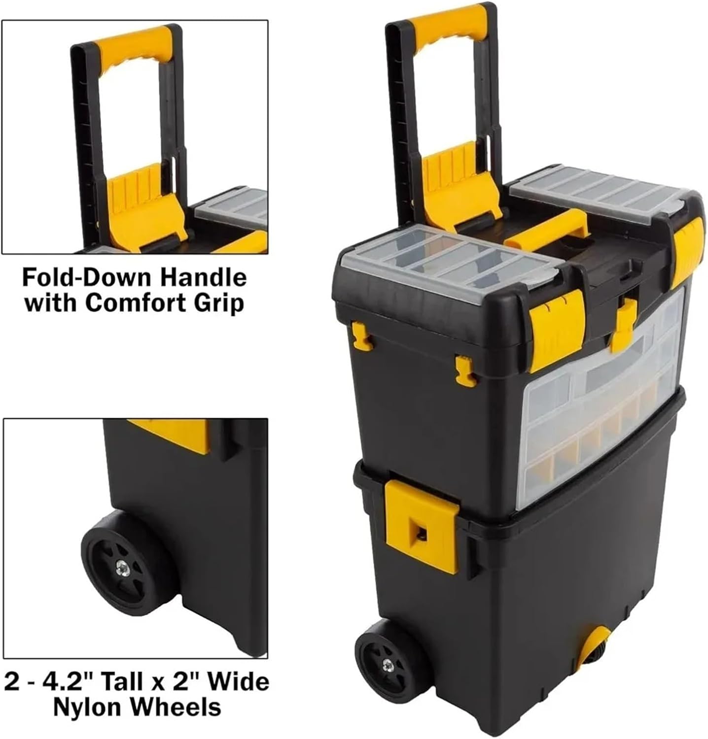 Tool Box Rolling Toolbox with Wheels, Mobile Utility Cart with Foldable Comfort Handle, Stackable Tool Chest with Drawers Tool Storage