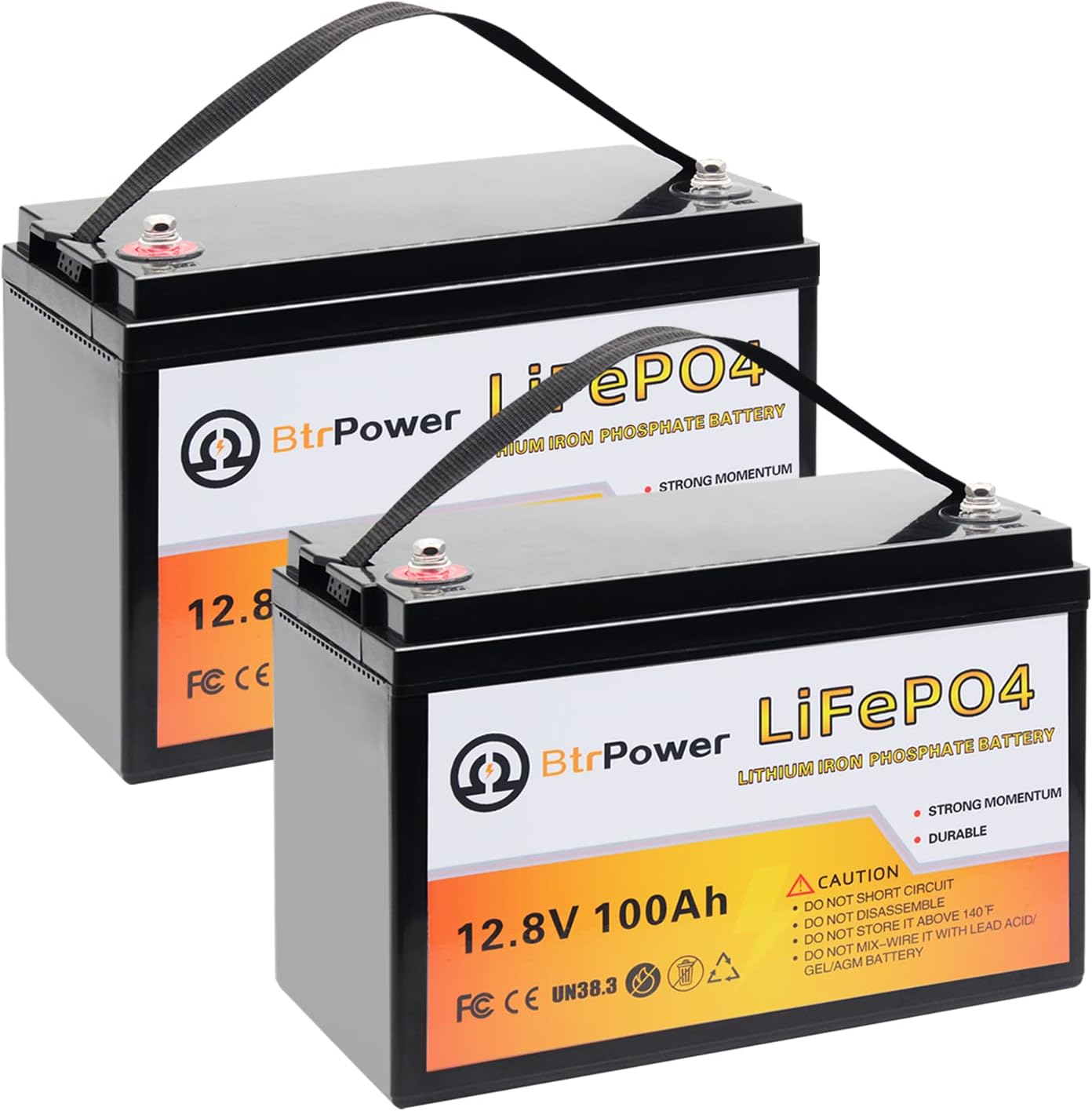 12V Lithium Battery,5000+ Deep Cycle LiFePO4 Battery with Built-in 100A BMS fit for Home Storage,Trolling Motor,RV,Off-Grid System,Solar Power System,Marine (2PACK-12V100AH)