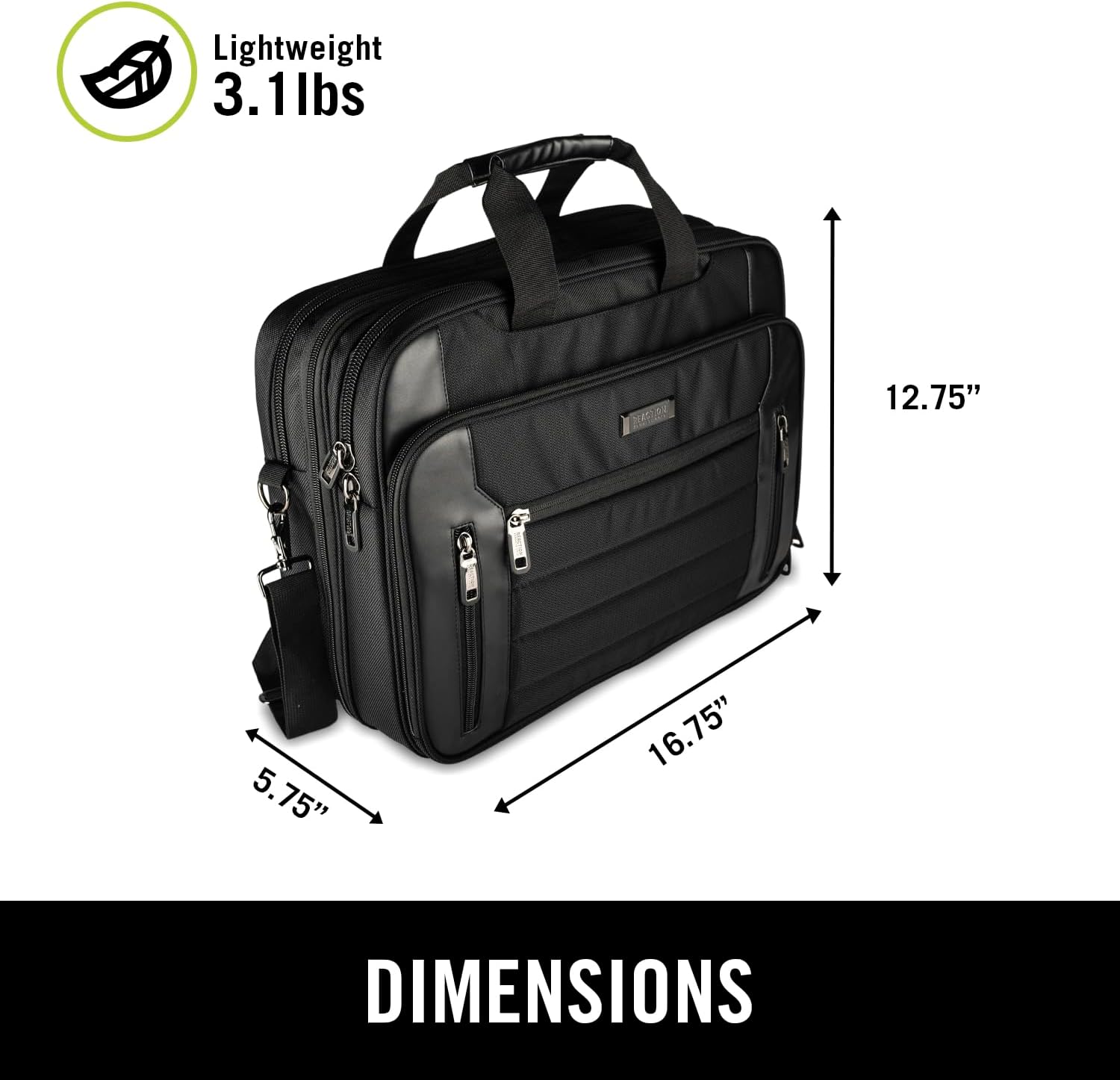 Kenneth Cole Reaction Keystone 1680d Polyester Dual Compartment 17' Laptop Business Portfolio, Black