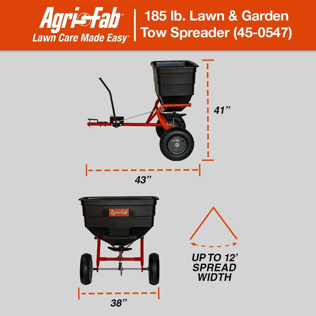 Agri-Fab 45-0547 185 lb. Tow-Behind Lawn & Garden Broadcast Spreader for Seed,Fertilizer,Salt,Ice Melt; Easy to use Flow Control from Seat of Riding Lawn Mower