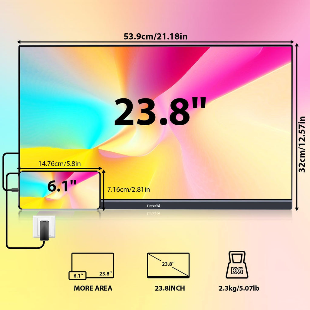 23.8' Large Portable Monitor 200Hz FHD 1080P IPS Freesync External Computer Display with USB C HDMI, Built in Speakers and Stand Portable Gaming Monitor for Laptop Phone PC Mac PS4 Xbox