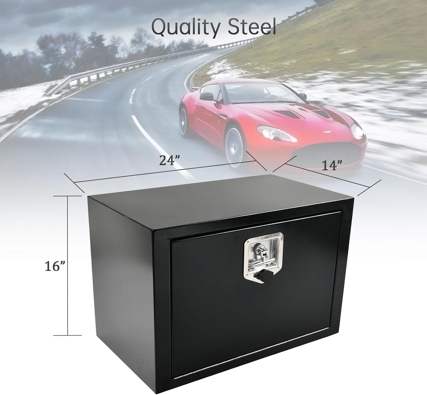 24'' Inch Steel Underbody Truck Tool Box & T-Handle Latch Heavy Duty for Trucks Trailers RV ATV Pickup Trucks Flatbeds Organization Storage Job Tool Chest -24'(L) x 14'(W) x 16'(H) Black