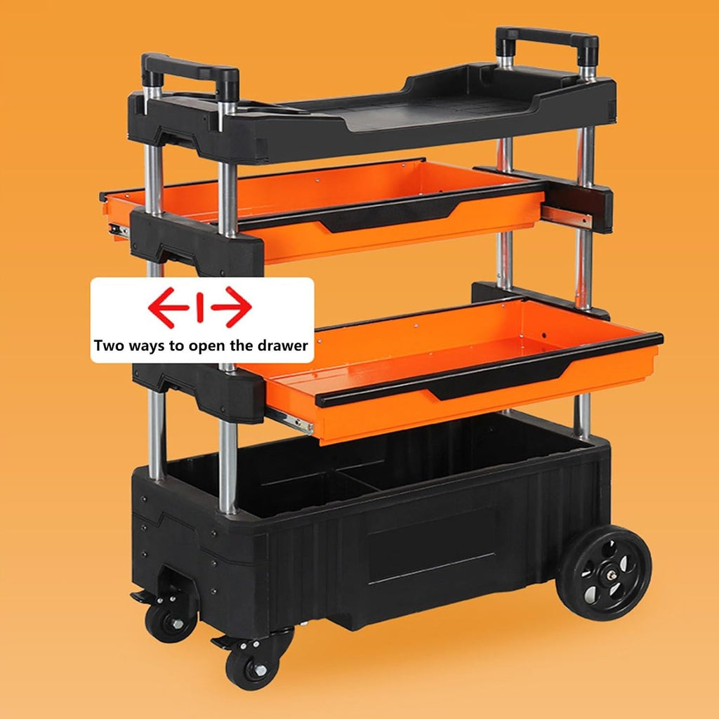 Tool Box Folding Service Cart, Heavy Duty 4-Shelf Rolling Tool Cart, Emovable Tool Trolley for Warehouse Storage, Garage, Cleaning Tool Storage